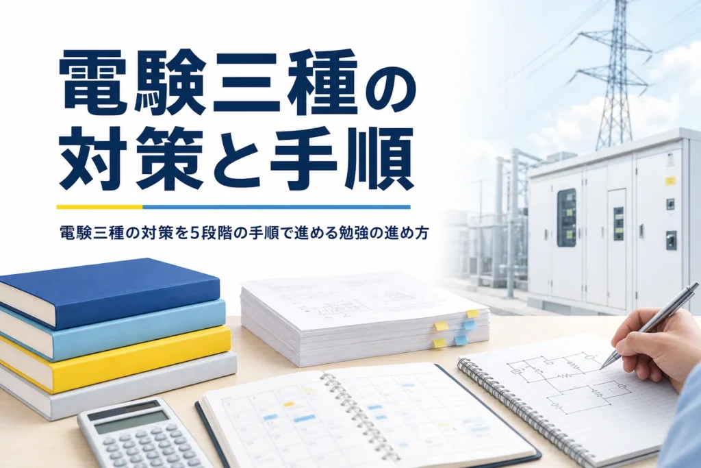 電験三種の対策として、合格までの勉強の進め方と試験対策の手順を解説する記事のアイキャッチ