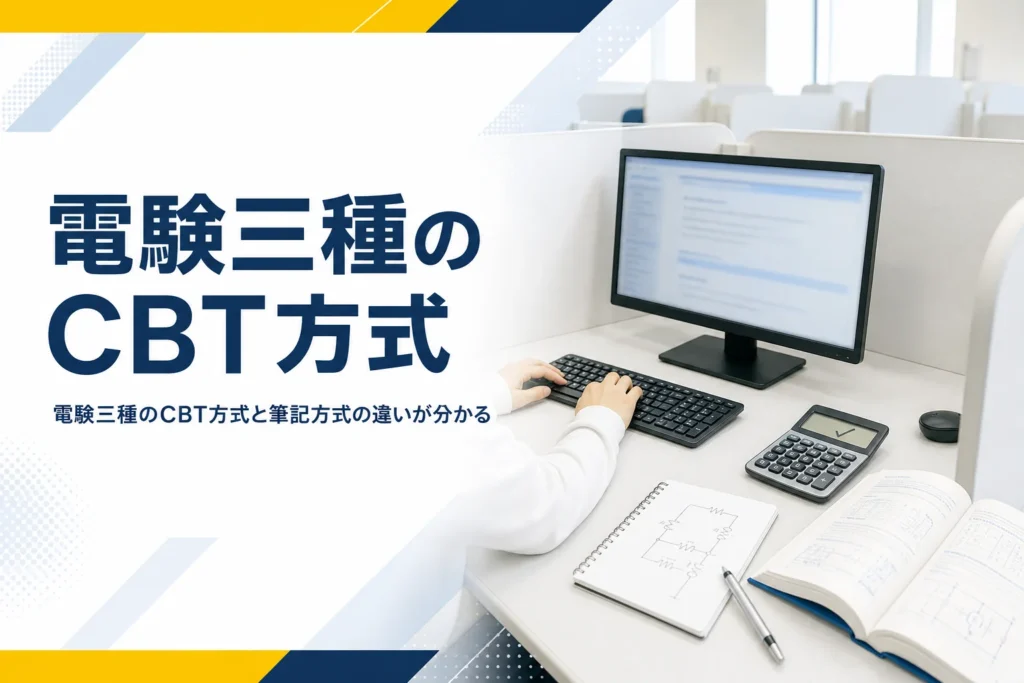 電験三種のCBT方式について、筆記方式との違いと会場予約の手順を解説する記事のアイキャッチ