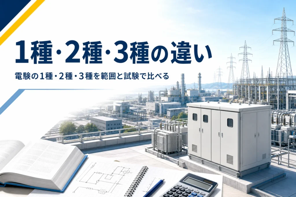 電験の1種・2種・3種の違いを、監督できる範囲と試験の受け方で比べる記事のアイキャッチ