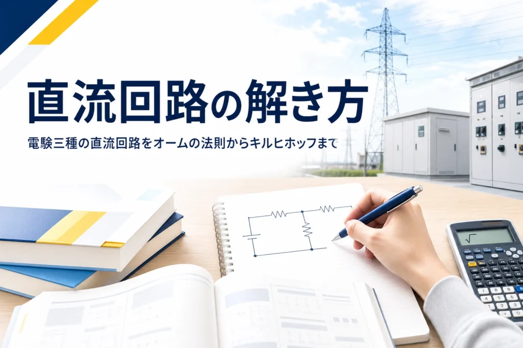 電験三種の直流回路を、オームの法則からキルヒホッフの法則まで解き方の流れで紹介する記事のアイキャッチ