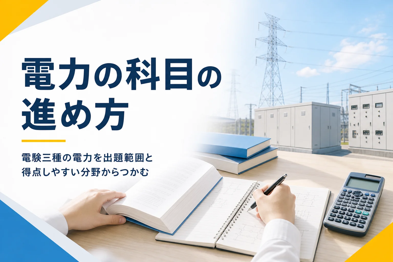 電験三種の電力の科目を、出題範囲と学ぶ順番の考え方で紹介する記事のアイキャッチ