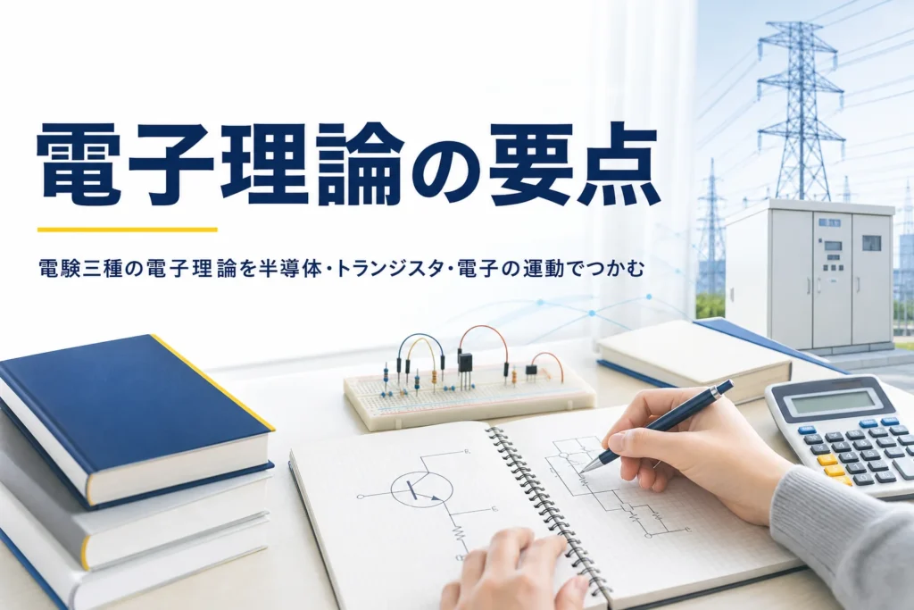 電験三種の電子理論を、半導体・トランジスタ・電子の運動の考え方で紹介する記事のアイキャッチ