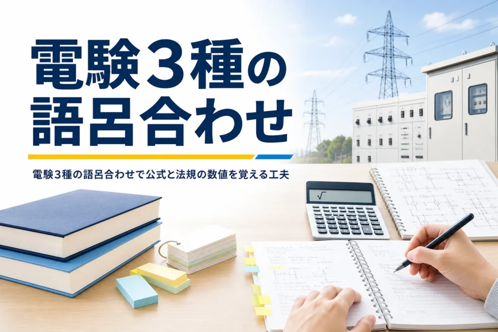 電験3種の語呂合わせで公式と法規の数値を覚える工夫を解説する記事のアイキャッチ