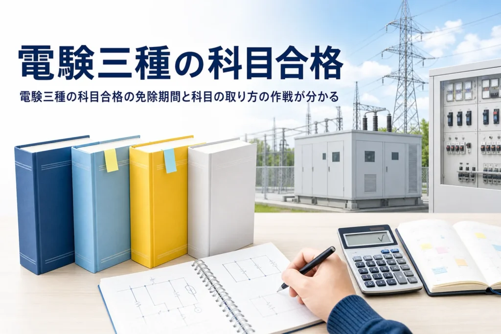 電験三種の科目合格制度について、免除の期間と科目の取り方の作戦を解説する記事のアイキャッチ