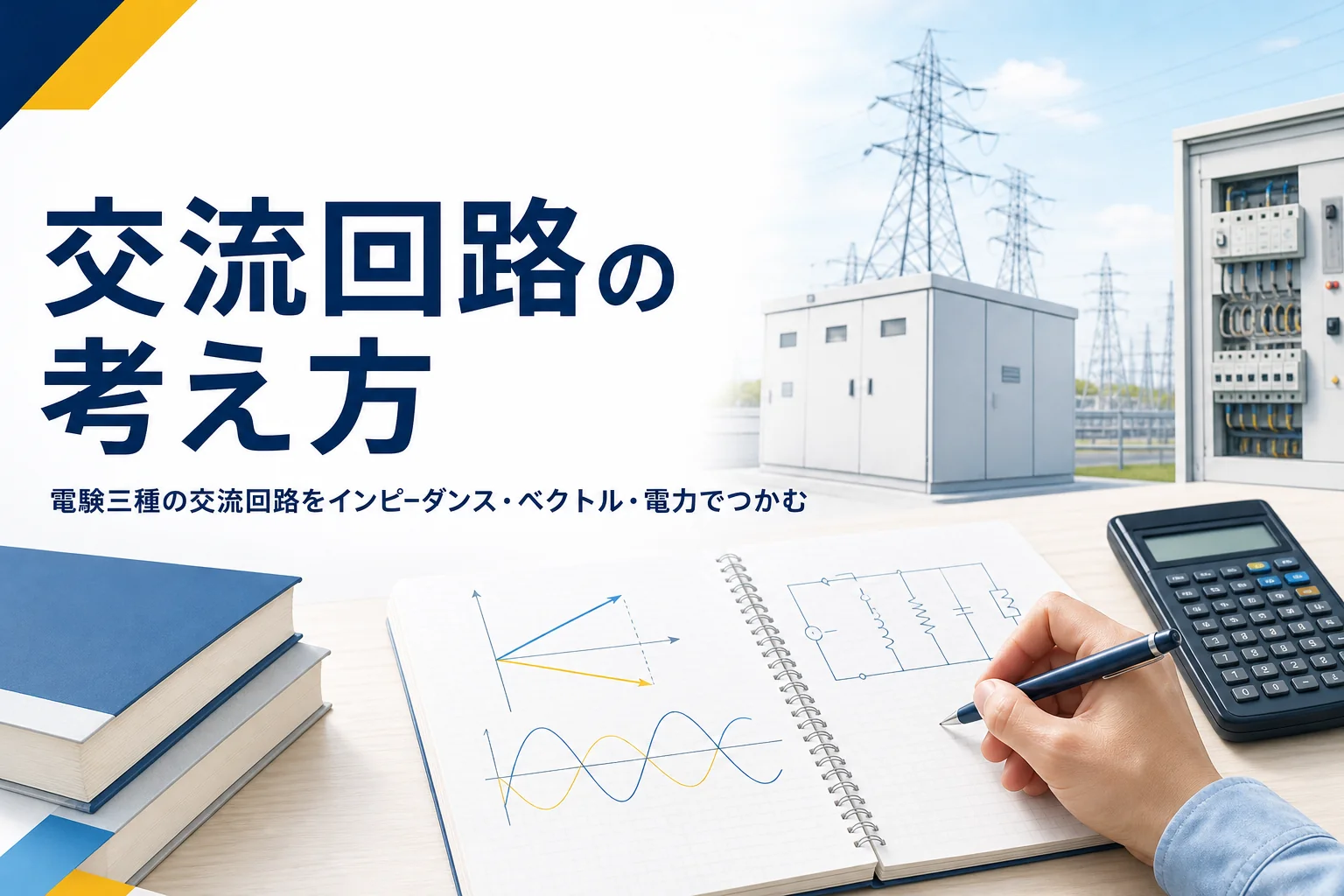 電験三種の交流回路を、インピーダンス・ベクトル・電力の考え方で紹介する記事のアイキャッチ
