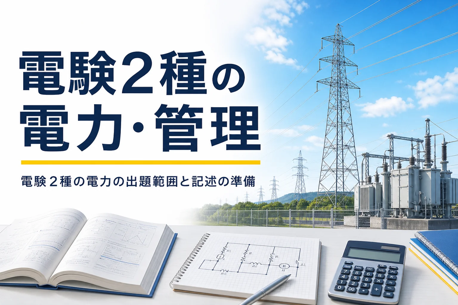 電験2種の電力・管理について、出題範囲と記述の準備を紹介する記事のアイキャッチ