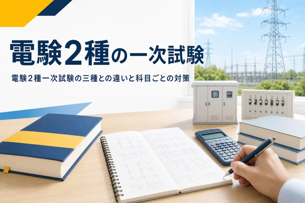 電験2種の一次試験について、三種との違いと科目ごとの対策を紹介する記事のアイキャッチ