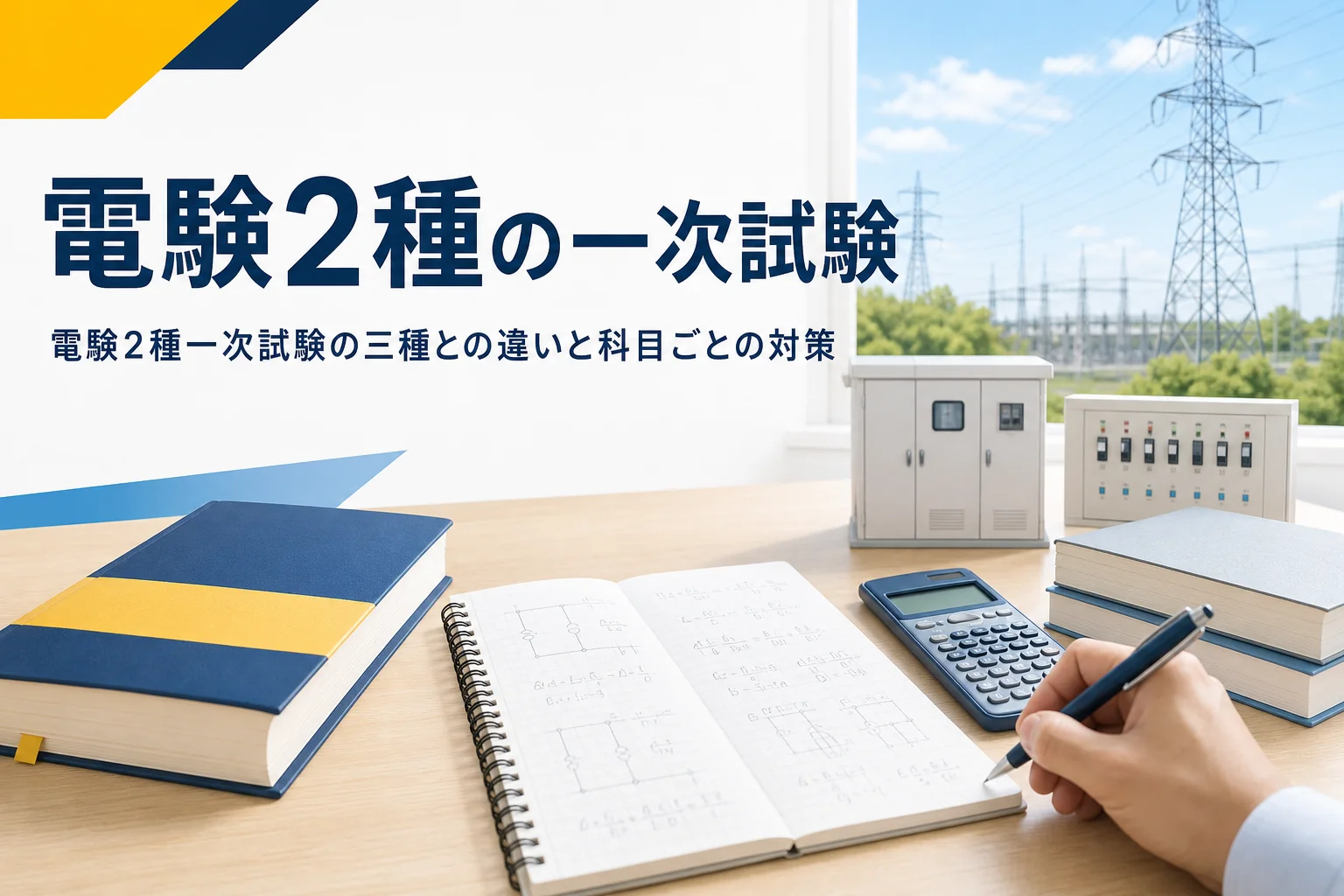 電験2種の一次試験について、三種との違いと科目ごとの対策を紹介する記事のアイキャッチ