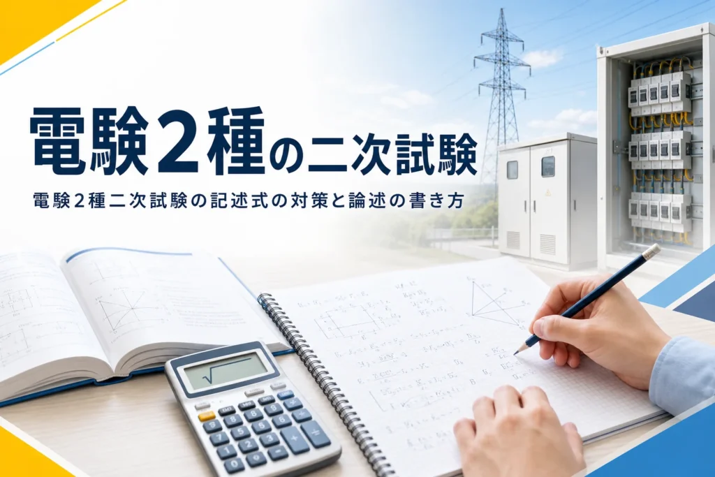 電験2種の二次試験について、記述式の対策と論述の書き方を紹介する記事のアイキャッチ