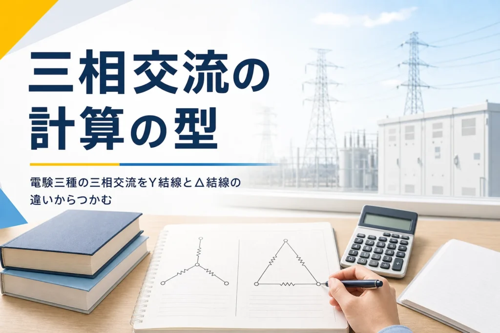 電験三種の三相交流を、Y結線とΔ結線の計算の型で紹介する記事のアイキャッチ