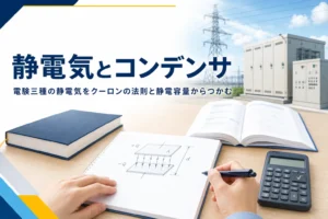 電験三種の静電気を、クーロンの法則と静電容量の考え方で紹介する記事のアイキャッチ