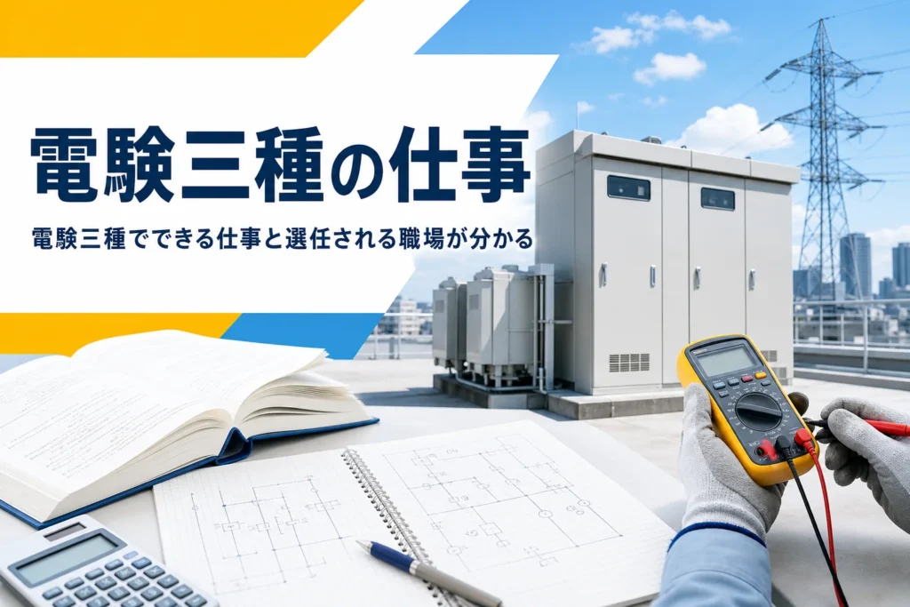 電験三種でできる仕事と、選任される職場の種類を紹介する記事のアイキャッチ