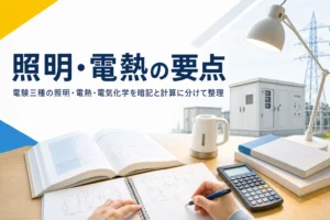 電験三種の照明・電熱・電気化学を、暗記する所と計算する所に分けて整理する記事のアイキャッチ