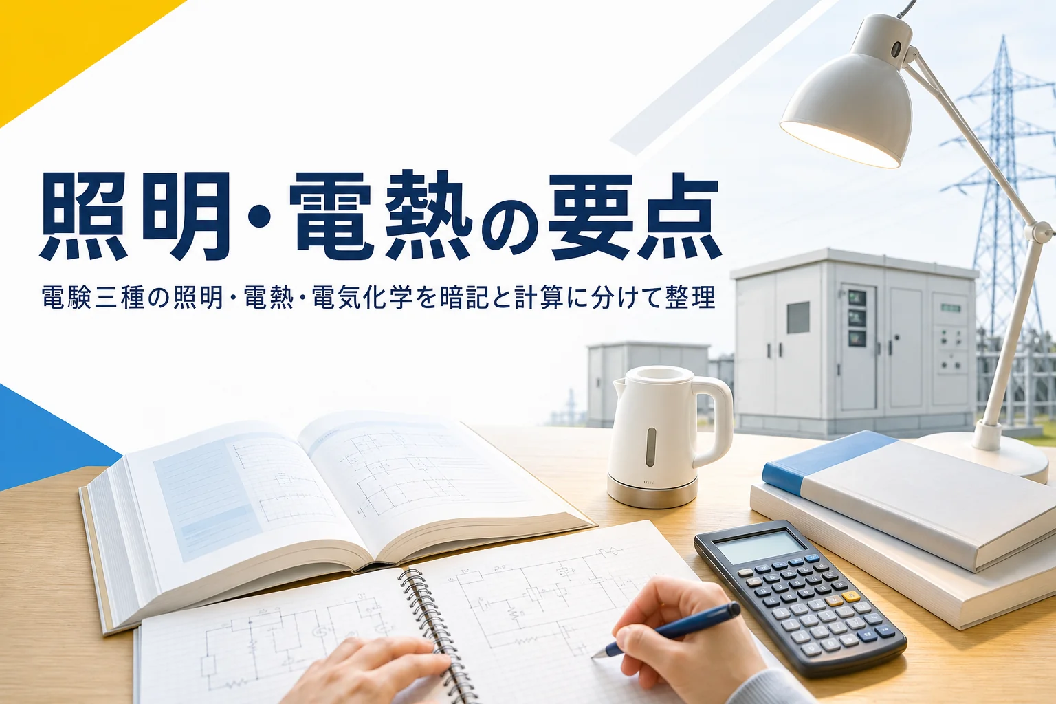 電験三種の照明・電熱・電気化学を、暗記する所と計算する所に分けて整理する記事のアイキャッチ
