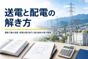 電験三種の送電・配電を、電圧降下・電力損失・地中電線路の要点で紹介する記事のアイキャッチ