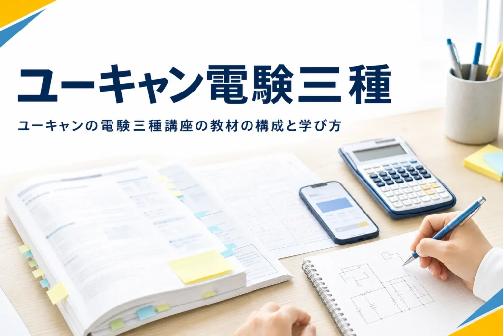 ユーキャンの電験三種講座について、教材の構成と添削・Web学習の使い方を公式情報で解説する記事のアイキャッチ